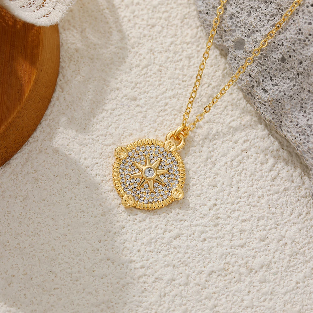 Personality Full with Cubic Zirconia Thick Star Circle Pendant Neckalce Versatile for Everyday Wear Stainless Steel Jewelry New