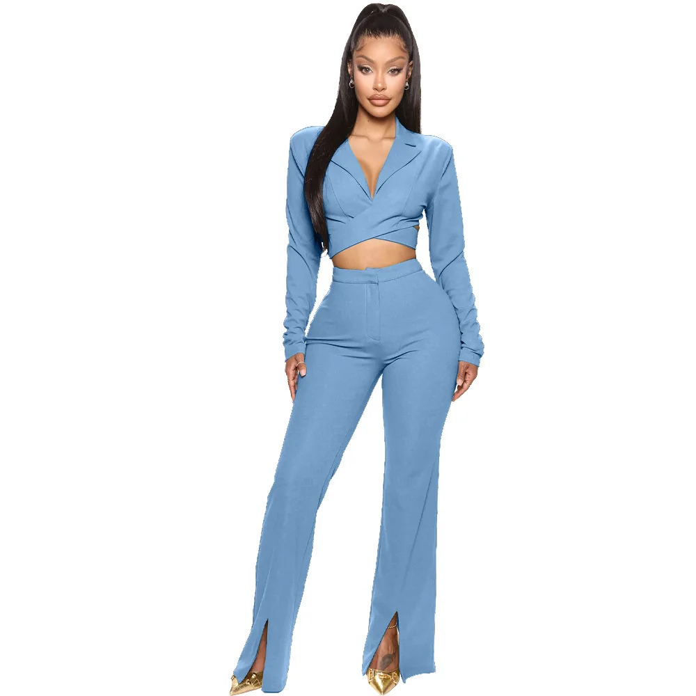 

Chic Women's Two 2 Piece Set 2023 New in Summer Outfits Short Blazer + Flare Pants Suit Street Tracksuit Office Lady Pant Sets