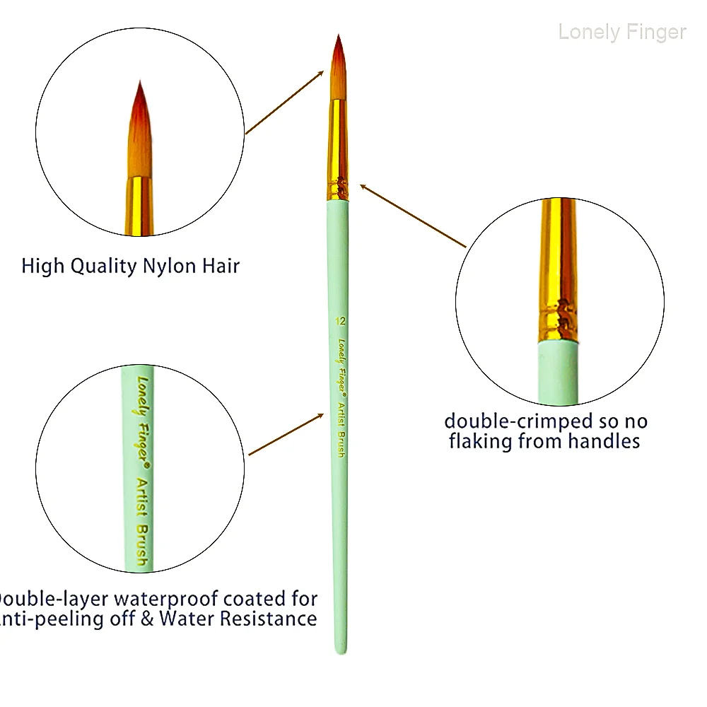 12개 원형 페인트 브러쉬 세트, 전문가용 아크릴 페인트 브러쉬, 아크릴 페인팅, 유화, 수채화, 구아슈, 미술에 적합