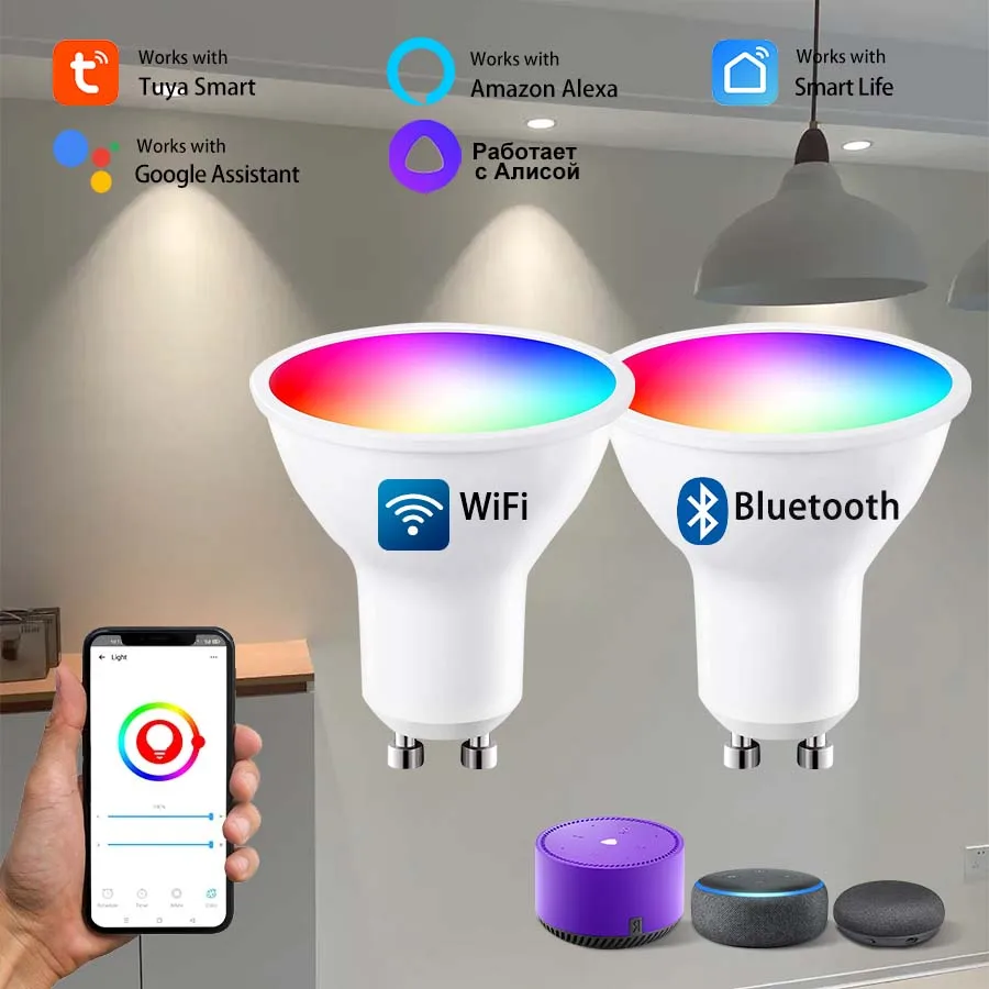 Smart Led Light Bulbs Tuya 220V GU10 Wifi Bluetooth Smart Life RGB Spotlight Downlight