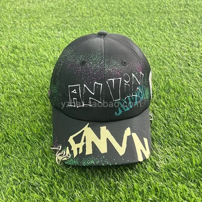 

New Arrived LAN Baseball Cap Black Letter Painted Graffiti Metal Buckle Hiphop Streetwear Cap Men Trucker Hat Top Quality