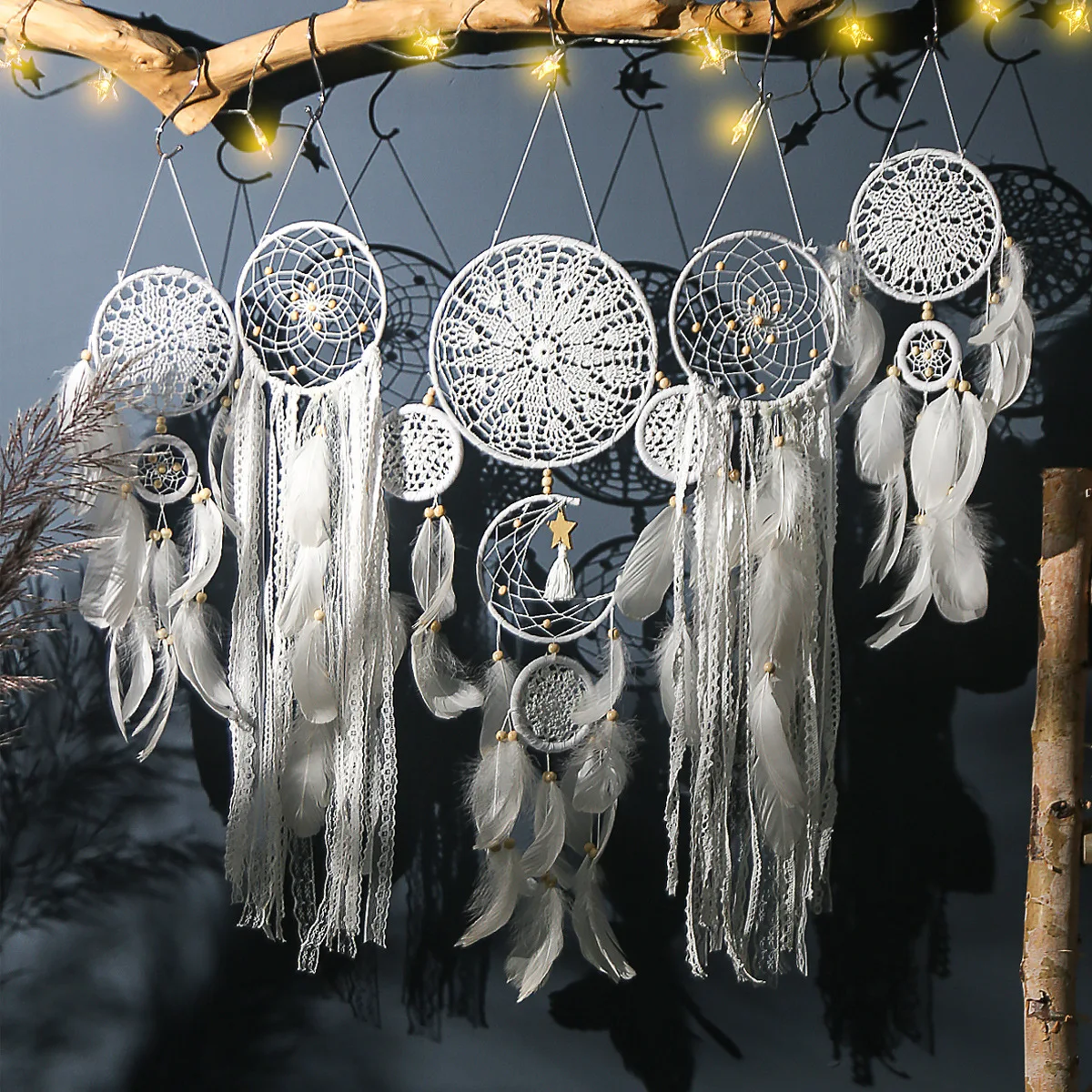 

5 Pcs Large Dream Catchers Boho Moon and Sun Decor Wall Hanging Dream Catchers Kids Bedroom Living Home Wedding Decoration Gift