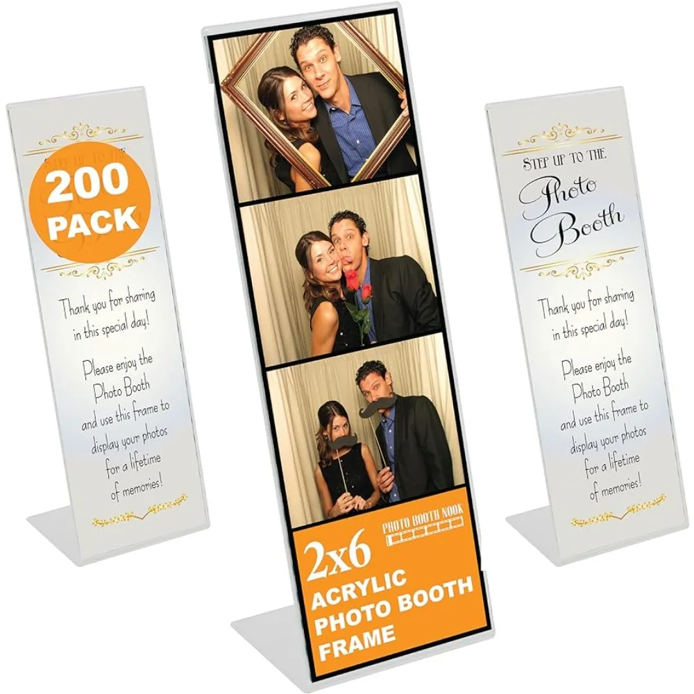 

2x6 Slanted Photo Booth Frames (200 Count) | Crystal Clear Acrylic Photo Booth Picture Frame with Silver Inserts | Bulk