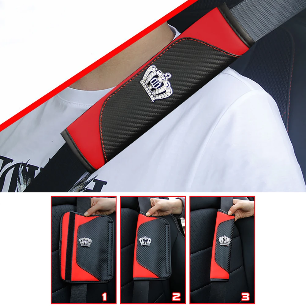 

Car Accessories Seat Belt PU Leather Seat Belt Shoulder Cover Comfortable Flash Diamond Inlaid Crown Protect Seat Belt Liner