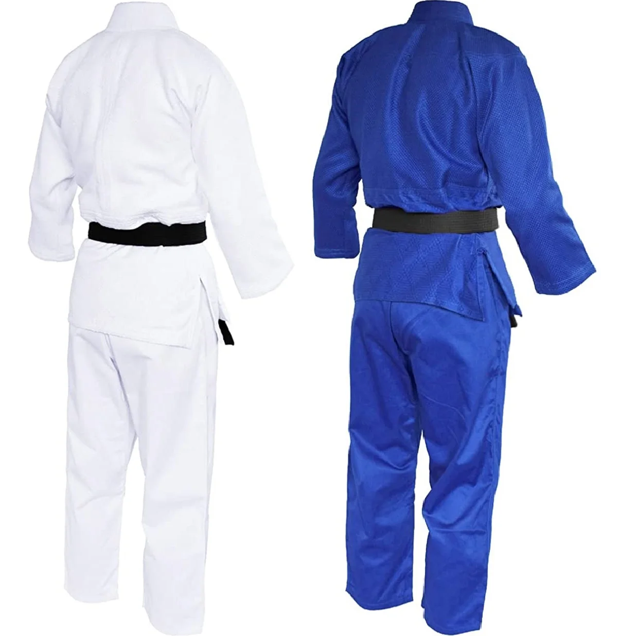 Uniforme de artes marciales profesional, Kimono azul y blanco de un solo tejido, perfecto para competición o entrenamiento con cinturón