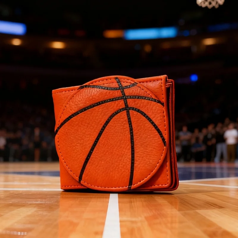 RFID Barrier Leather Men's Basketball, Football, Burger Wallet, PU Leather Double Fold Card Clip, Zippered Coin Pocket