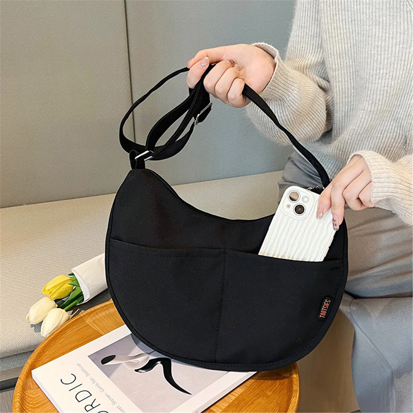 

Canvas Shoulder Bag for Women Crossbody Bag Female Handbags Women's Fashion Large Capacity Solid Color Dumpling Bag Satchels