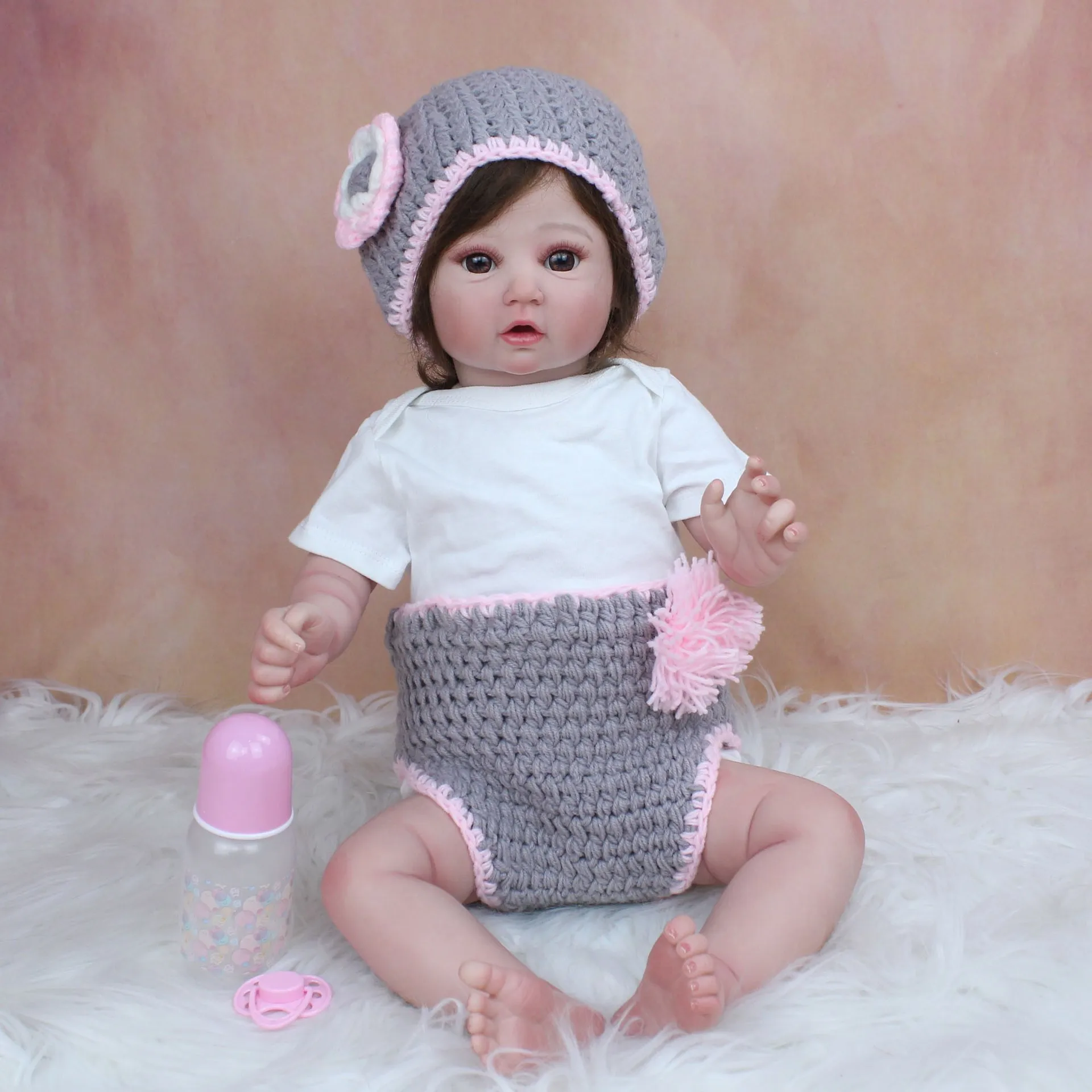 

Silicone Reborn Baby Mini 60cm Lifelike Boy Girls Brithday Christmas Gifts Hand-painted Vinyl Realistic Baby Doll ChildrenToy