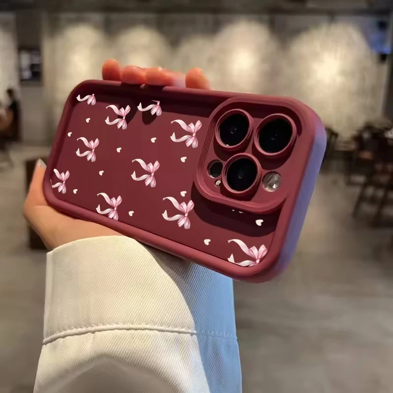 Luxury Cute Pink Bow Print Matte Silicone Phone Case