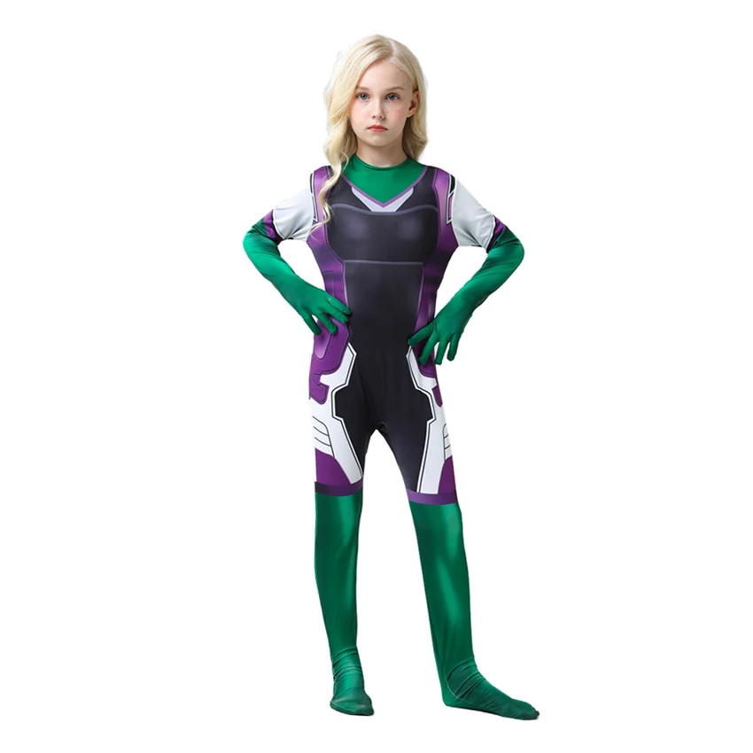 

She-Hulk Girl Jumpsuits Cosplay Anime Figure Halloween Costume for Kid Catsuit Zentai Fantasy Superhero Disguise Dress Festival