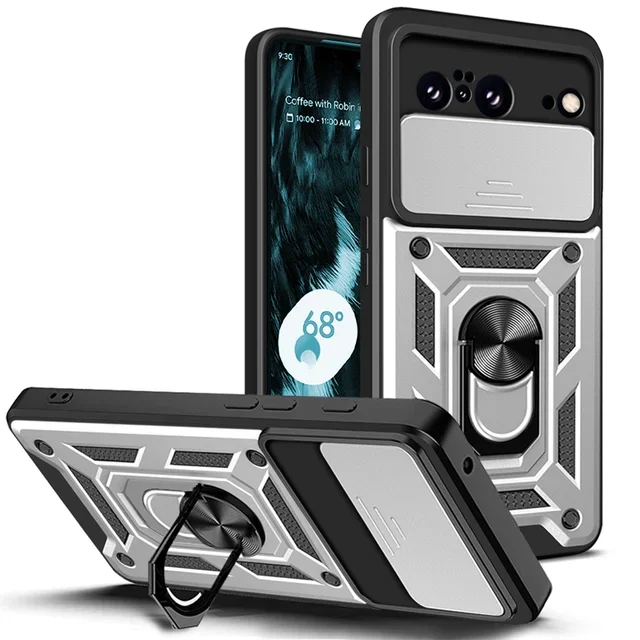 Military Grade Armor Phone Case with Camera Lens Protection and Magnetic Holder Ring Cover