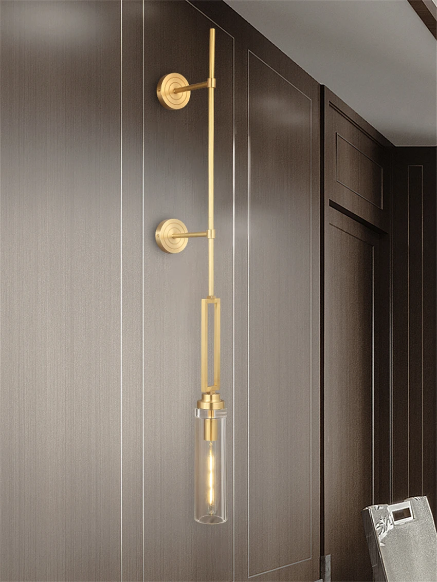 

New Chinese style long all copper crystal wall lamps villa living room hallway aisle bedroom bedside lighting sconces lights