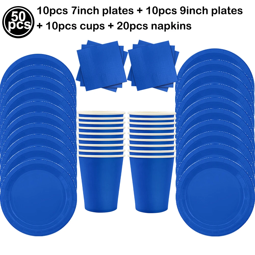 Dark Blue Party Tableware Set - Plates, Napkins, and Cups for Birthdays and Baby Showers