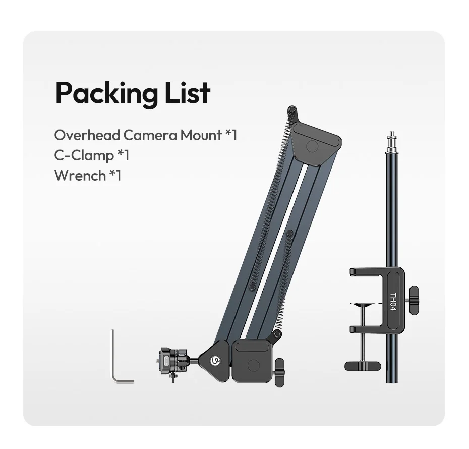 Overhead Camera Mount Microphone Stand Detachable C-clamp 2KG Load for Camera Mi