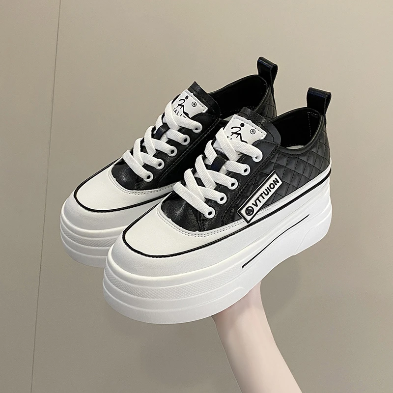 

7.5CM Platform Wedge Leather Shoes White Chunky Sneaker New Casual Comfortable High Brand Breathable Spring Summer Sports Shoes