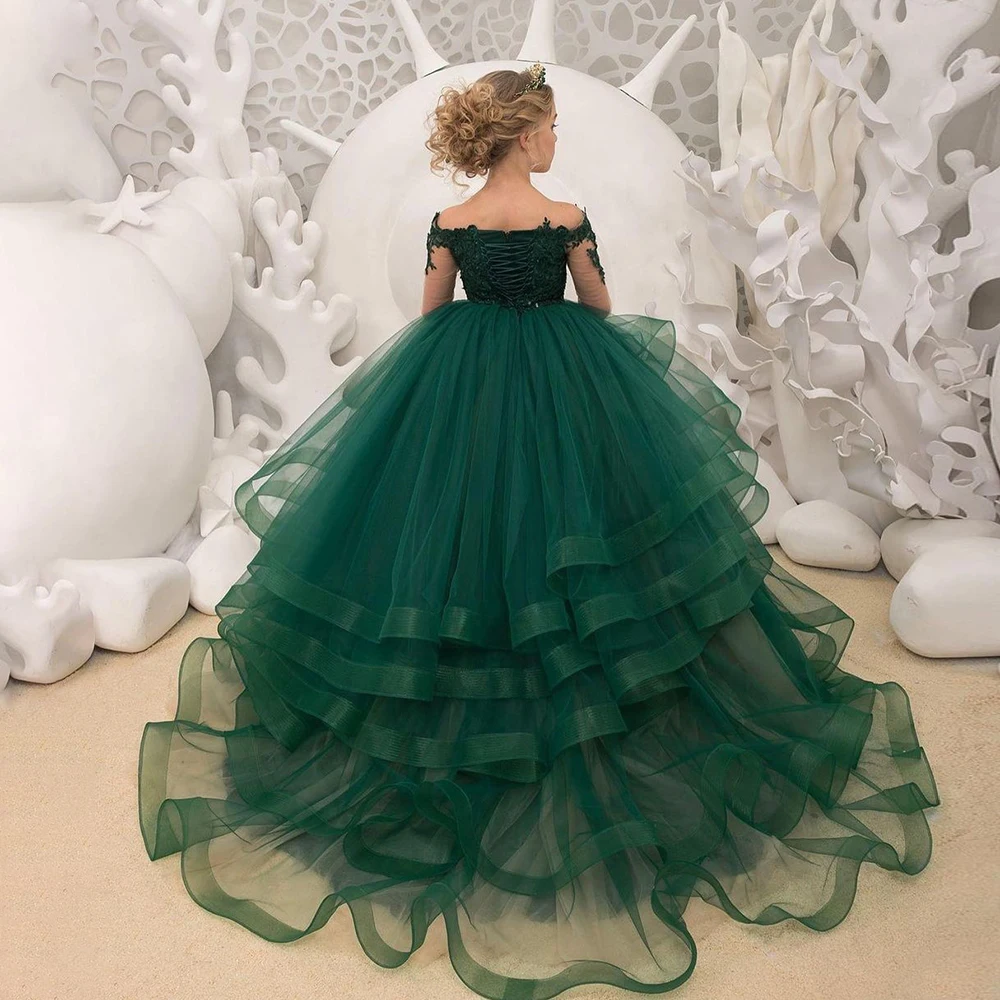 

Girl Birthday Gowns Green Lace Flower Girl Dress Wedding Party Dress Christmas Girl Princess Dresses First Commuion Wears