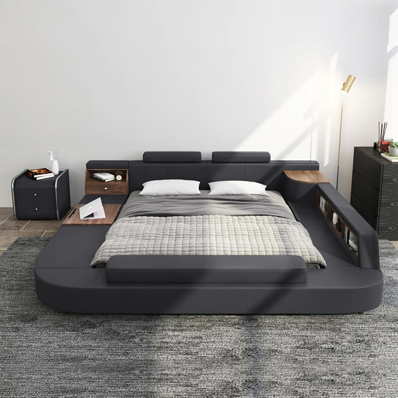 

Multifunctional leather bed, tatami bed, double bed, 1.8m modern simple alphabet marriage bed, master bedroom, storage