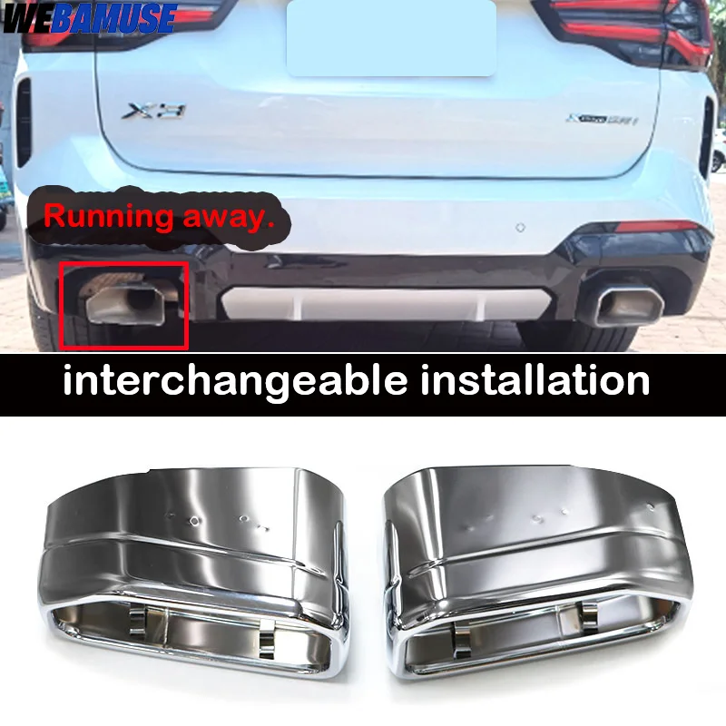 Exhaust Tail Pipe Cover For BMW X3 X4 G01 G02 Replacement Stainless Steel Square Black Exhaust Trim Muffler Nozzle exhaust muffler tip exhaust trim pipe