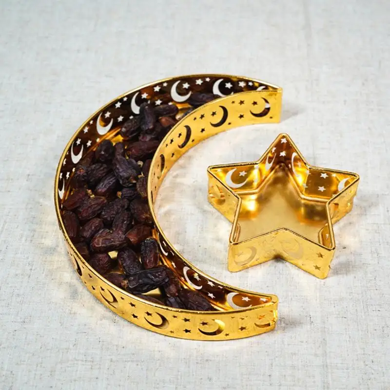 L9NB Eid Mubarak Moon Star Serving Tray Tableware Dessert Storage Container Ramadan Muslim Islamic Party Supply 4