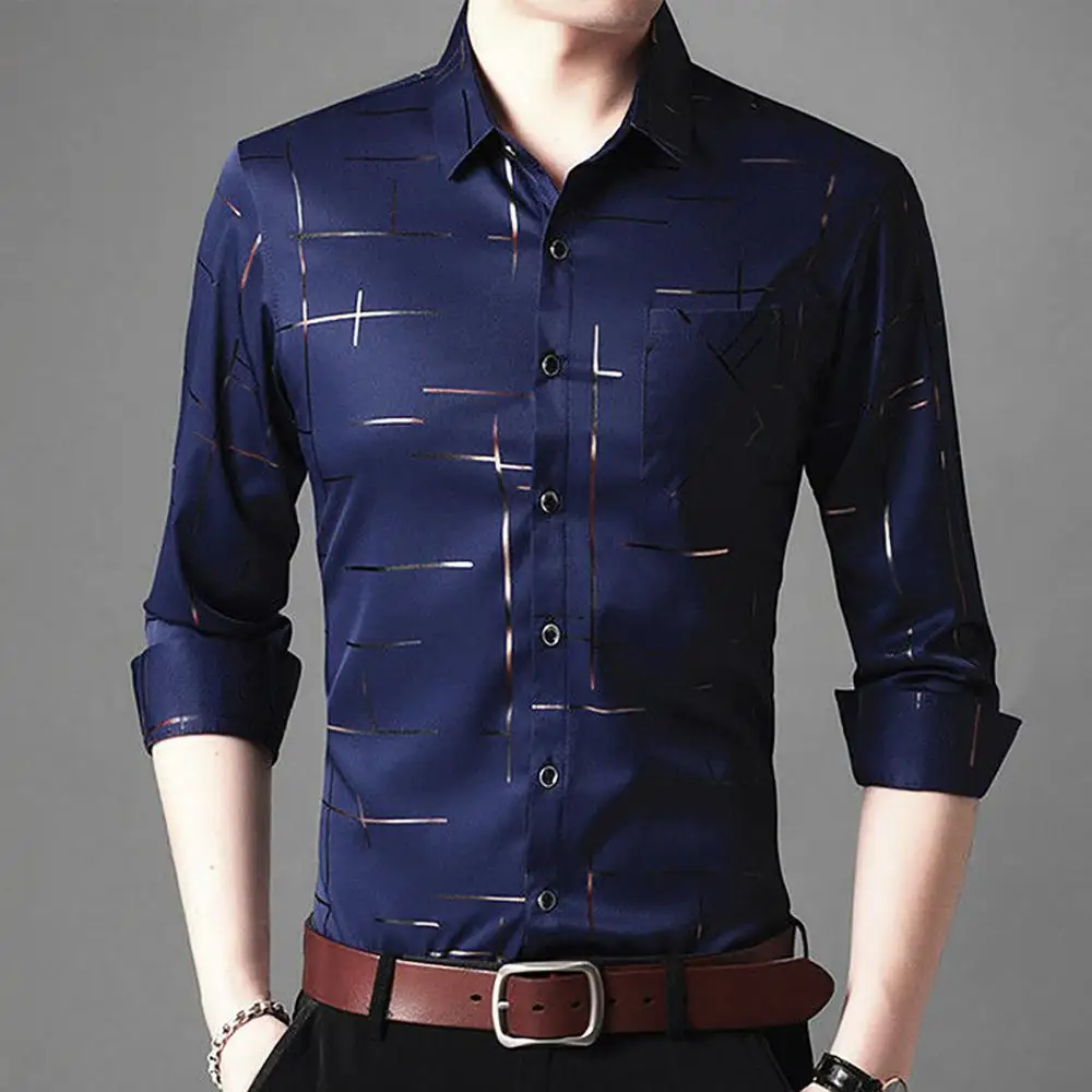 

T shirt Men Turn down Collar Shirt Slim Single breasted Plaid Formal Dress Spring Male Business Camisa T shirt