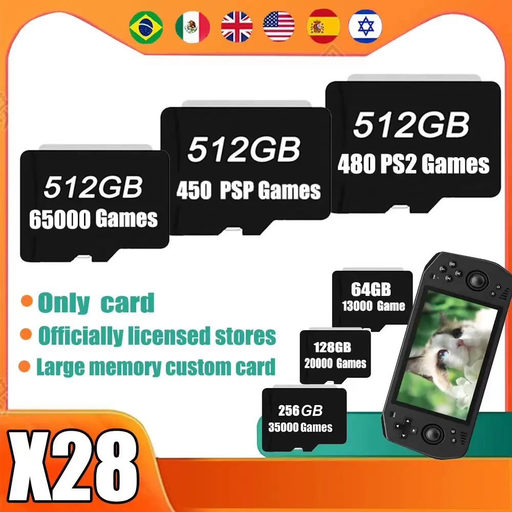 Powkiddy X28 Portatile Ps2 Mamory Card Sd Tf Card 450 Psp Ps2 Game 480 In 1 Card Giochi Precaricati Console Di Gioco Portatile Retrò