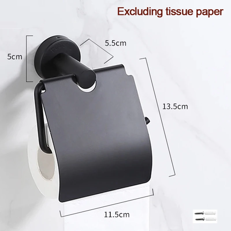 Creative Wall Mount Toilet Paper Holder with Cover, Stainless Steel Roll Paper Holders, Grey, Black, Home Bathroom Hardware, 1Pc