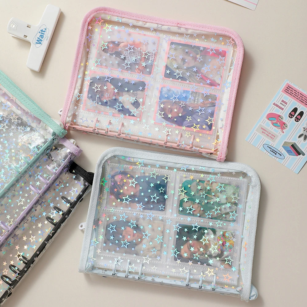 A5 Zipper Binder Photocard Holder Laser Star Korean Idol Photo Album DIY Journal Dairy Picture Collect Book School Stationery 2