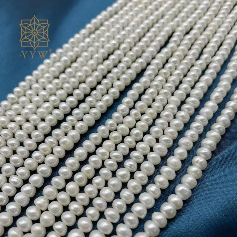2023 Flat Round White 4-5mm Natural Freshwater Pearl Loose Beads 37 Cm Strand For Women Needlework Jewelry Making Accessories