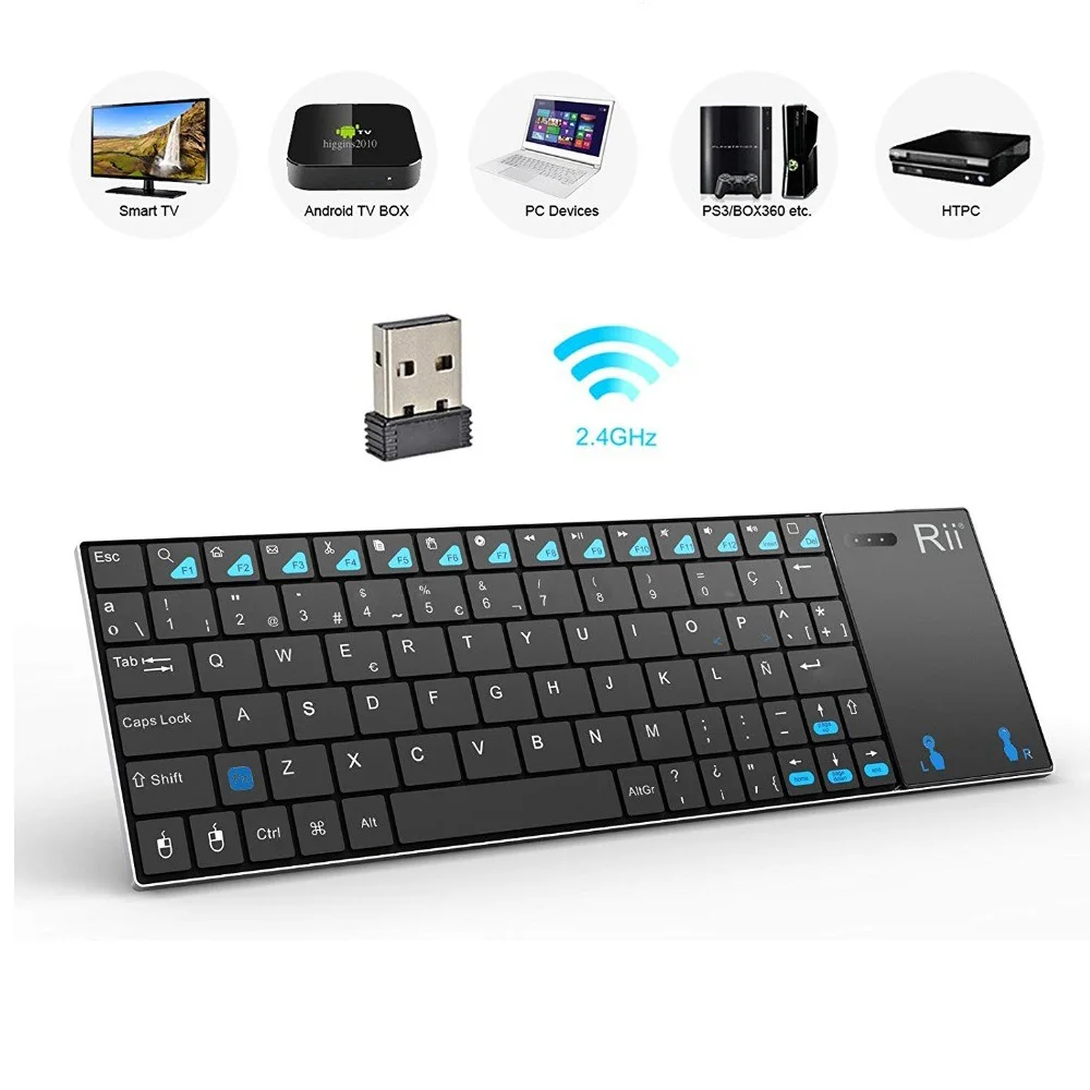 Teclado sem Fio Rii Mini I12 Teclado em Russo Inglês Espanhol com Touchpad e Mouse para pc Tablet Android e tv Box