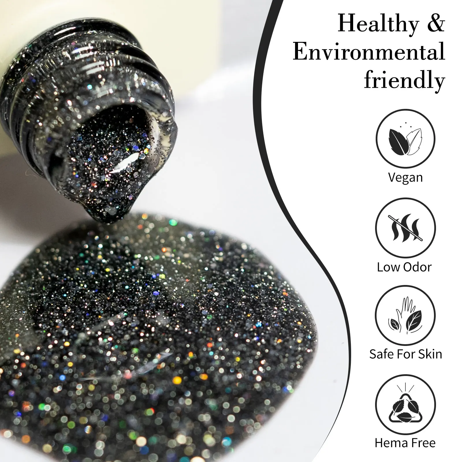 CANNI HEMA FREE Gel Nail Polish Black Glitter Diamond Sparkle Gorgeous Color Long Lasting Soak Off UV LED Gel Lacquer Super Top 3