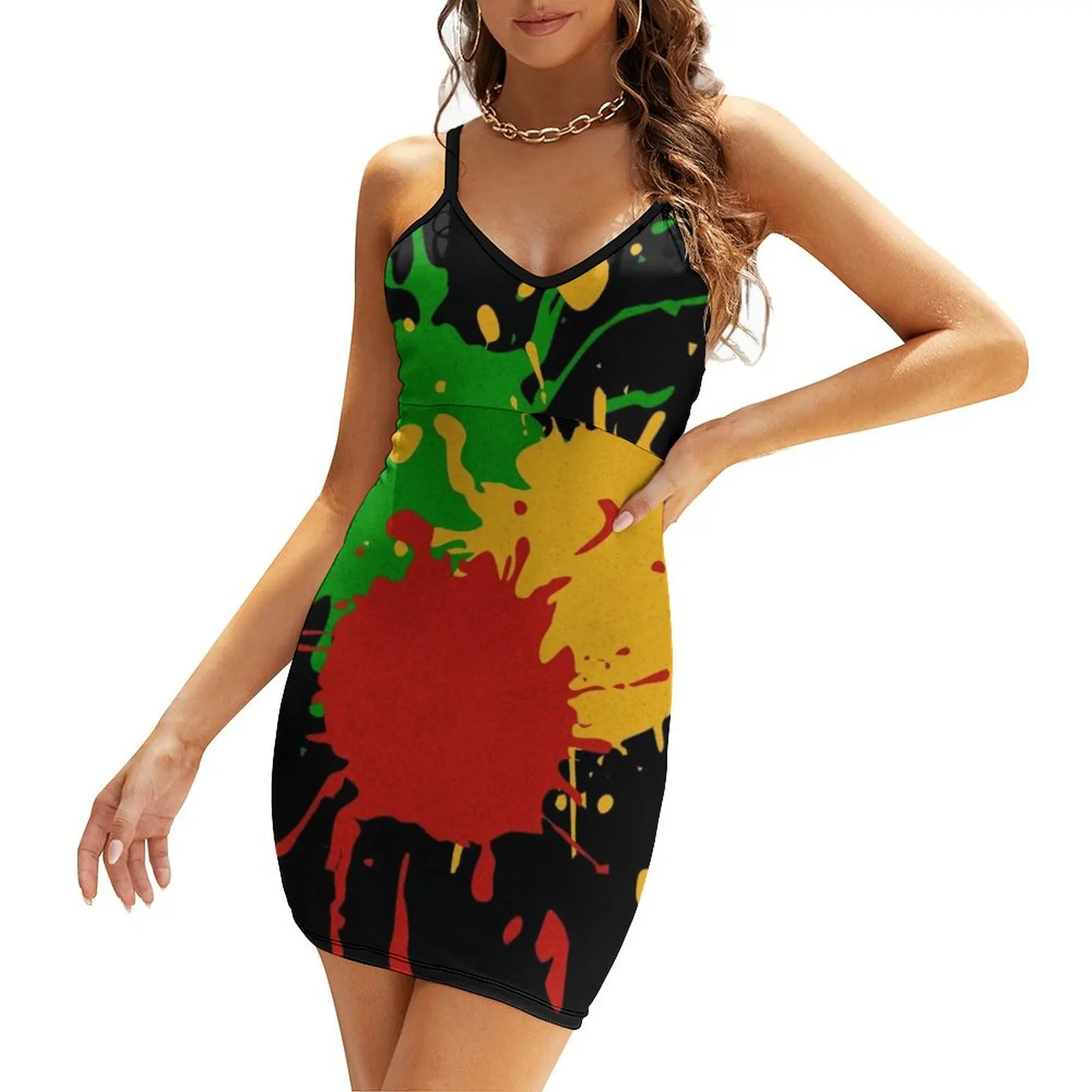 

Rastafari Colors - Splashes Green Yellow Red Sling Dress elegant chic wedding evening dresses women's summer dresses 2024
