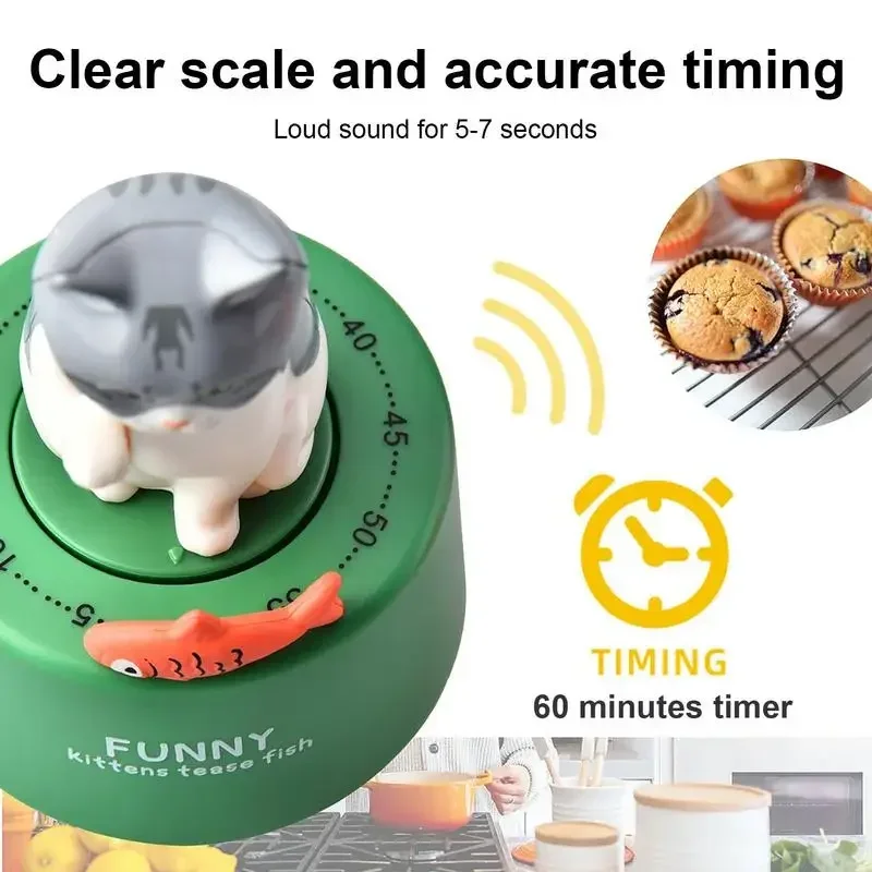 Timer Meccanico Hoshen Simpatico A Forma Di Animale, 60 Minuti, Senza Batterie, Per Cucina E Studio, Colore Grigio