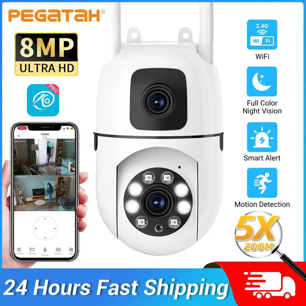 4K 8MP HD Smart Night Vision Wifi Camera PTZ Outdoor Dual Screen Human Detection Dual Lenes IP Security Protection Cam O-Kam pro 1