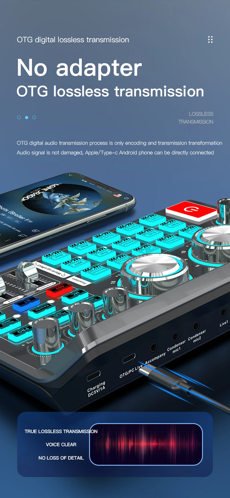 Live Sound Card for Mobile & Computer Universal Recording Mic Head Dedicated for Singing and Live Streaming