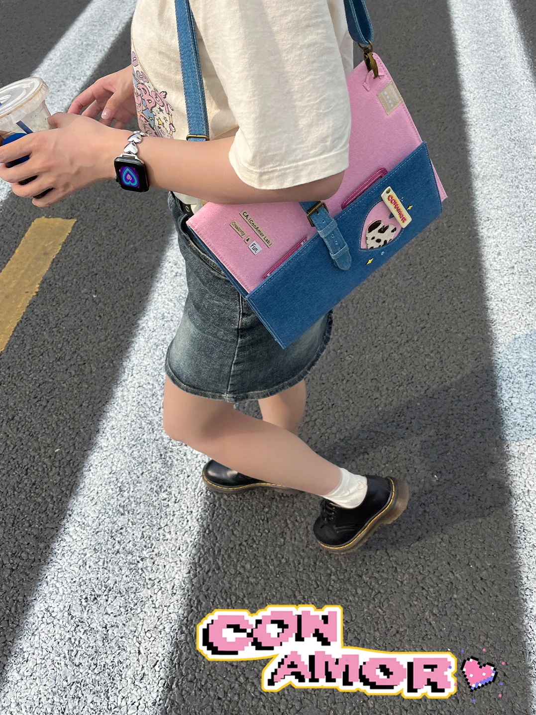 핀업 청바지 패치워크 바인더 다기능 iPad 및 iWatch 스트랩 보관 가방 사진 앨범 카드 수집가 도서 선물