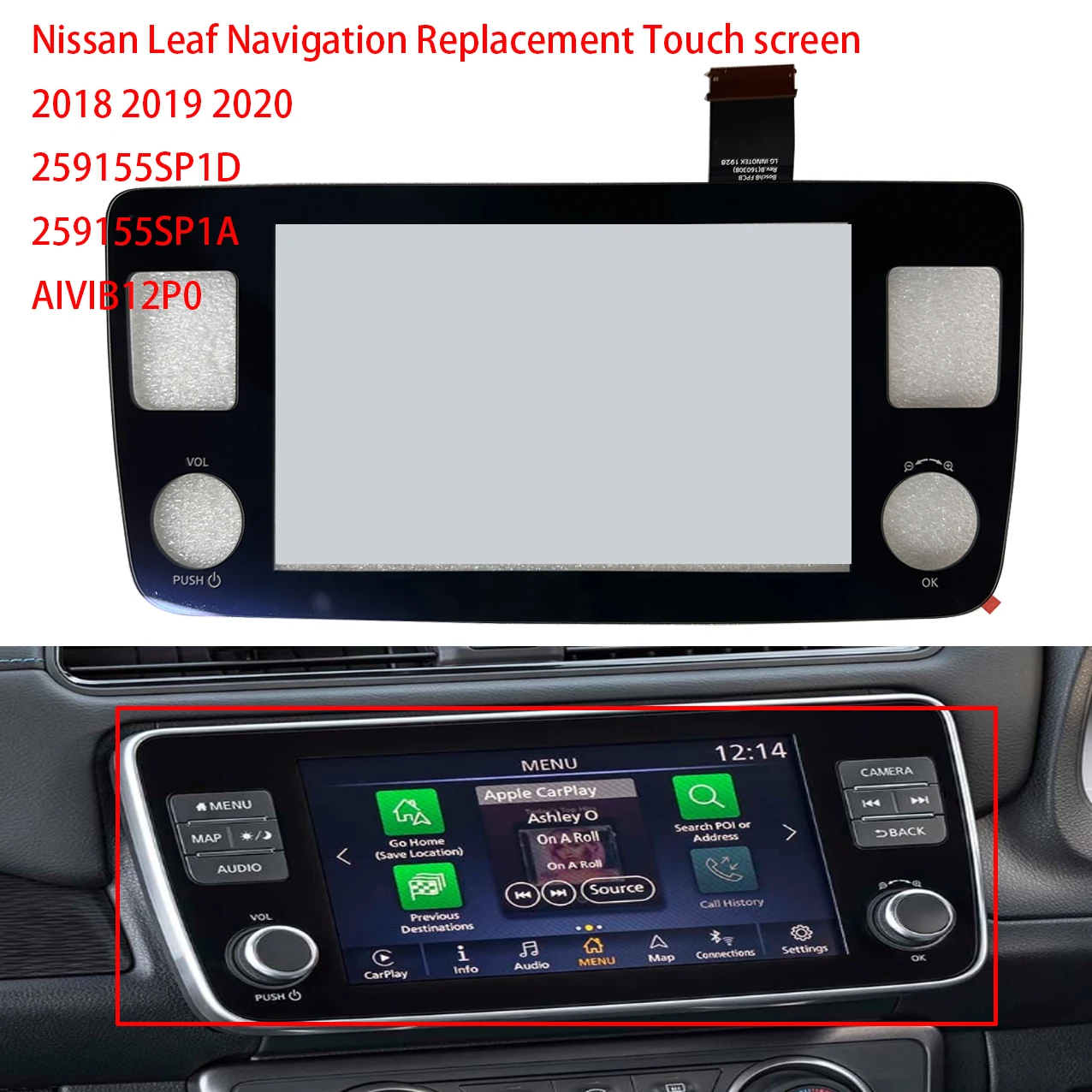 

19-20 Nissan Leaf AM FM XM OEM Radio Receiver Navigation 8" Replacement Touch Screen Digitizer panel 259155SP1D 259155SP1A