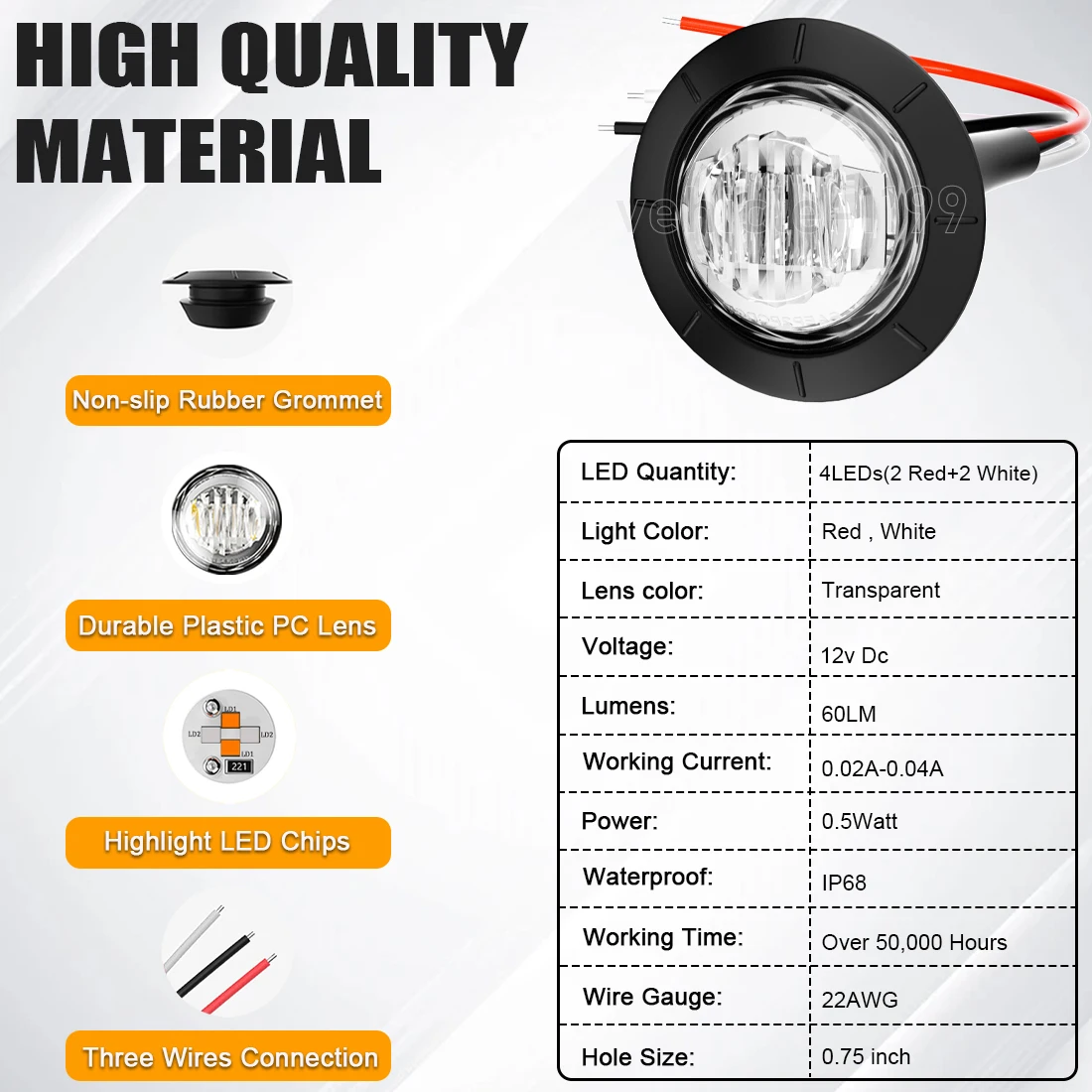 PSPEQT 12V  ÷ ̵ Ŀ LED , 3/4 ġ  Ҹ Ʈ ƮϷ DRL ǥñ Ŭ    