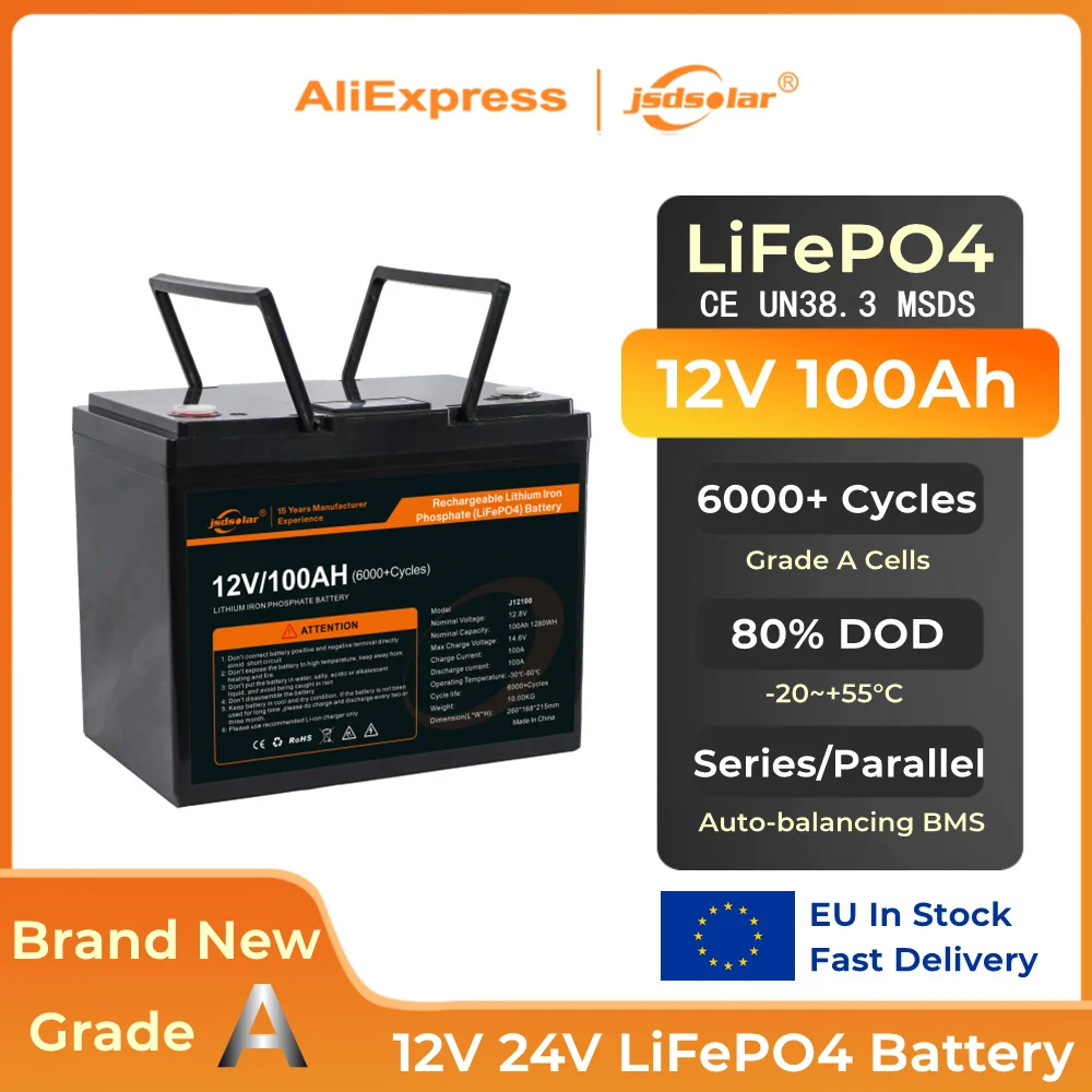 12V 6Ah LiFePO4 Battery, Rechargeable Deep Cycle Lithium Batteries,  Built-in BMS, Grade A Cells, for Alarm System, Backup UPS, Camping, Radio,  Camera