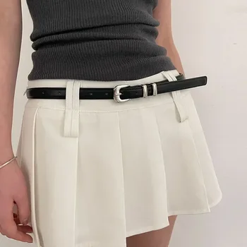 Woman's Fashionable Belts Black Simple Thin PU Belts Trousers Skirt Versatile Belts Student's Casual Belt 1
