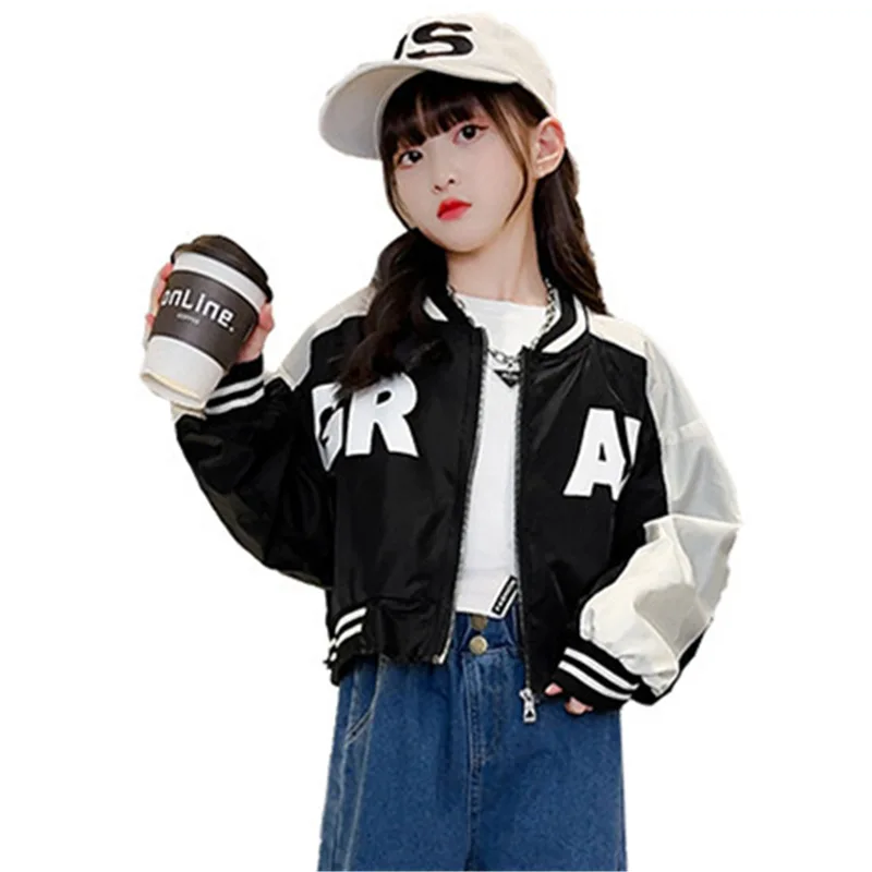 

Teen Girls Spring Autumn Fashion Letter Jackets Kids Streetwear Baseball Uniform Sport Coat Loose Students Outerwear 8 10 12 14Y