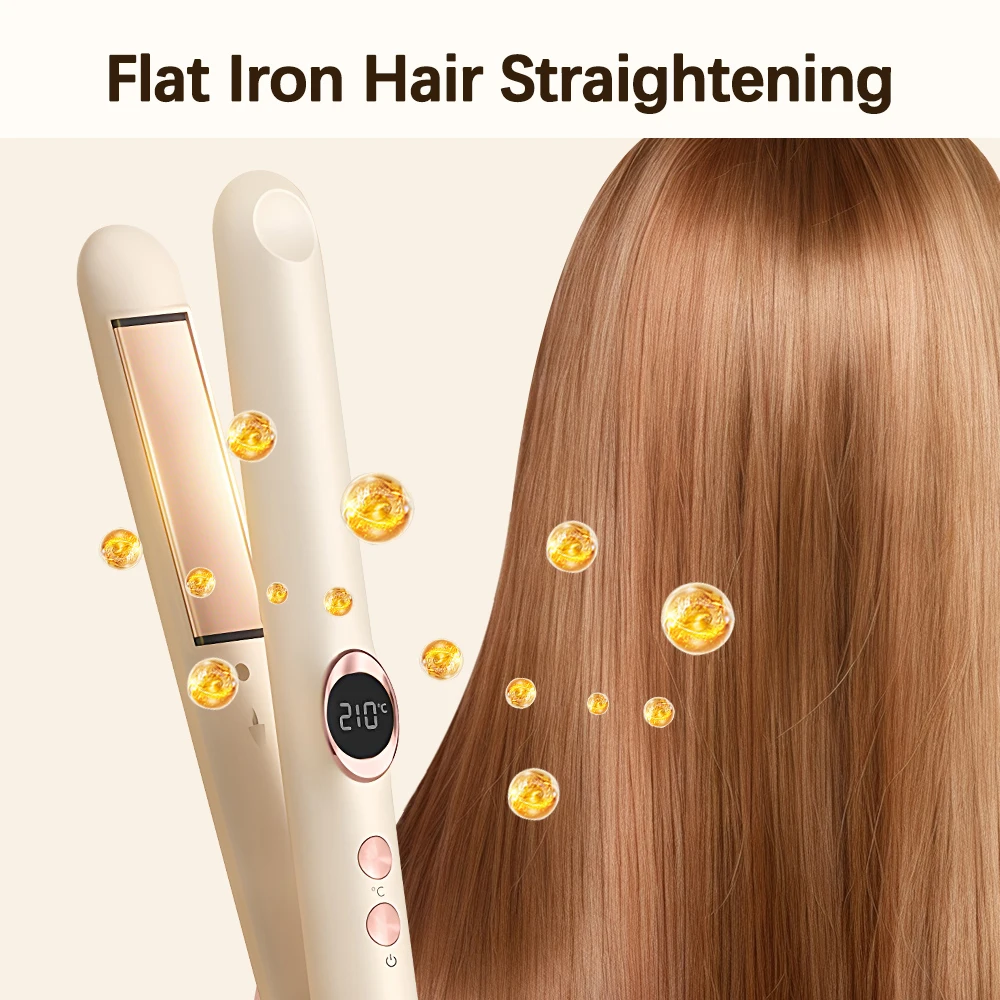 Mini Hair Flat Iron 2 in 1 Hair Straightener and Curler Portable 12 Adjustable Heating Constant Temperature