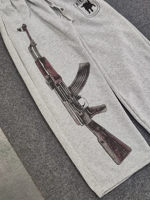 2025 European and American Embroidered Street Couple Double Head Double Waist Pants Personalized Printed Pattern Pants