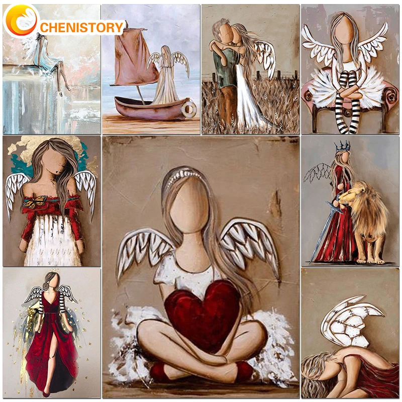 Description Picture 2 of itemCHENISTORY Paint By Numbers Figure Angel Acrylic Unique Gift On Canvas Wall Art Picture By Numbers Girl For Living Room Crafts