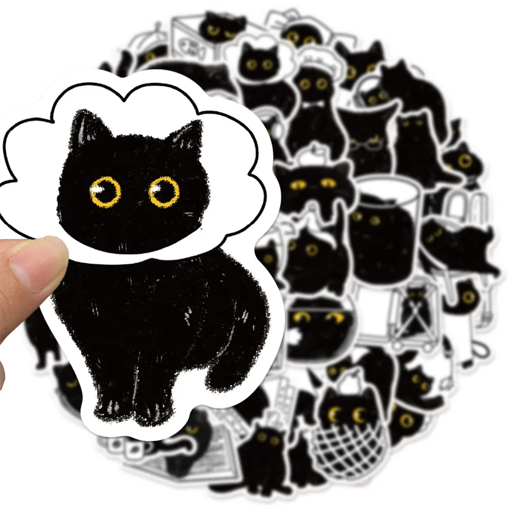 50 Stück Glückliche Schwarze Katze Aufkleber Dekoration DIY Handkonto Handyhülle Notizbuch Skateboard Wasserfeste Sticker