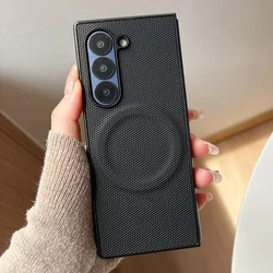 Luxury Nylon Woven Matte Leather Magnetic Phone Case - Hard Back Cover - Galaxy Z Fold4 (Black)