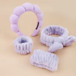 Skincare Essentials Set: Spa Headbands & Wristbands (PURPLE)