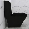 Square One Piece Toilet Black With Gold Button For Modern Bathroom, Diamond-Shaped Sleek Design Elonagted Rectangle Glossy Black 5