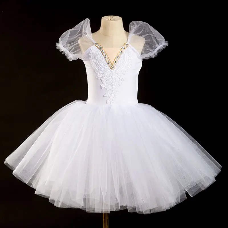 Puff Sleeves Girls Ballet Dress Long Children's Professional Ballet Costume Performance Clothes Modern Dance Princess Dress Ballet Dress Girls Dance Costumes