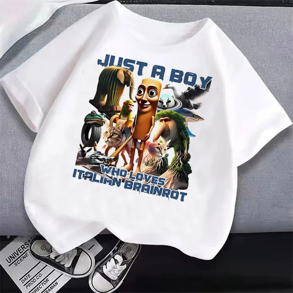 Children's Anime Cartoon Print Italian T-Shirt - Absorbent Casual Round Neck Top