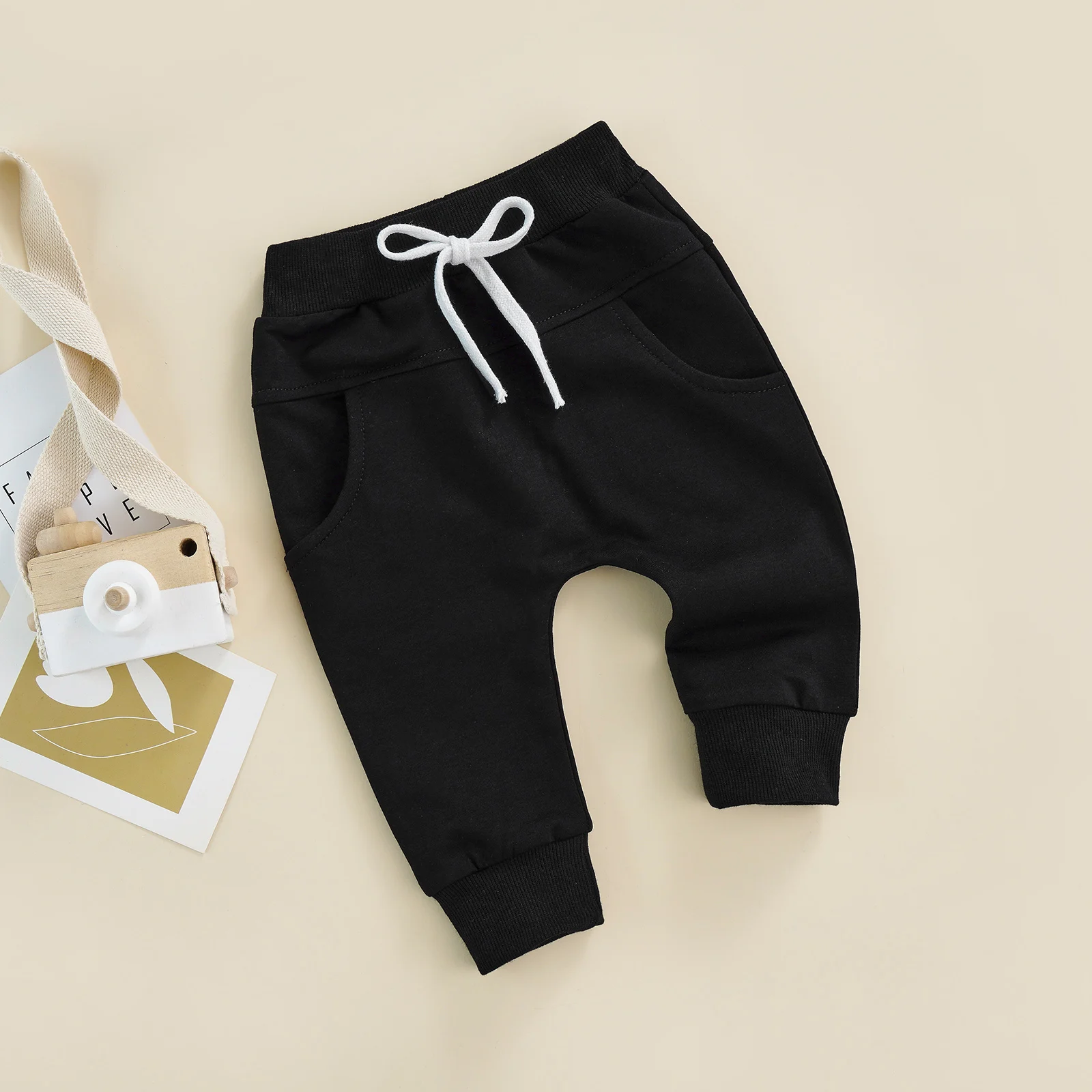 Newborn Boys Girls Casual Trousers Elastic Waist Adjustable Drawstring Plain Leisure Style Loose Fit Long Pants Sweatpants baby trousers cotton pants